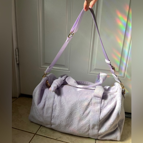 Stoney Clover Lane x Target Hearts Duffle Bag In Color Purple Terry Cloth - Picture 7 of 7